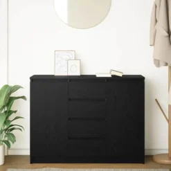 vidaXL - Dressoir met lades 100,5x35x76 cm spaanplaat zwart eikenkleurig