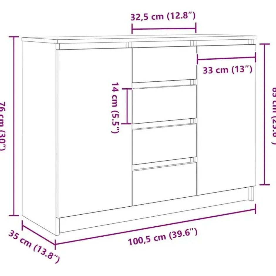 vidaXL - Dressoir met lades 100,5x35x76 cm spaanplaat sonoma eikenkleurig