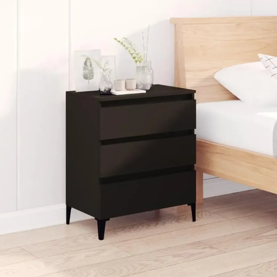 vidaXL - Dressoir met 3 lades - Zwart - Bewerkt hout en metaal- 91x28x75 cm