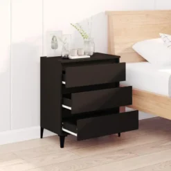 vidaXL - Dressoir met 3 lades - Zwart - Bewerkt hout en metaal- 91x28x75 cm