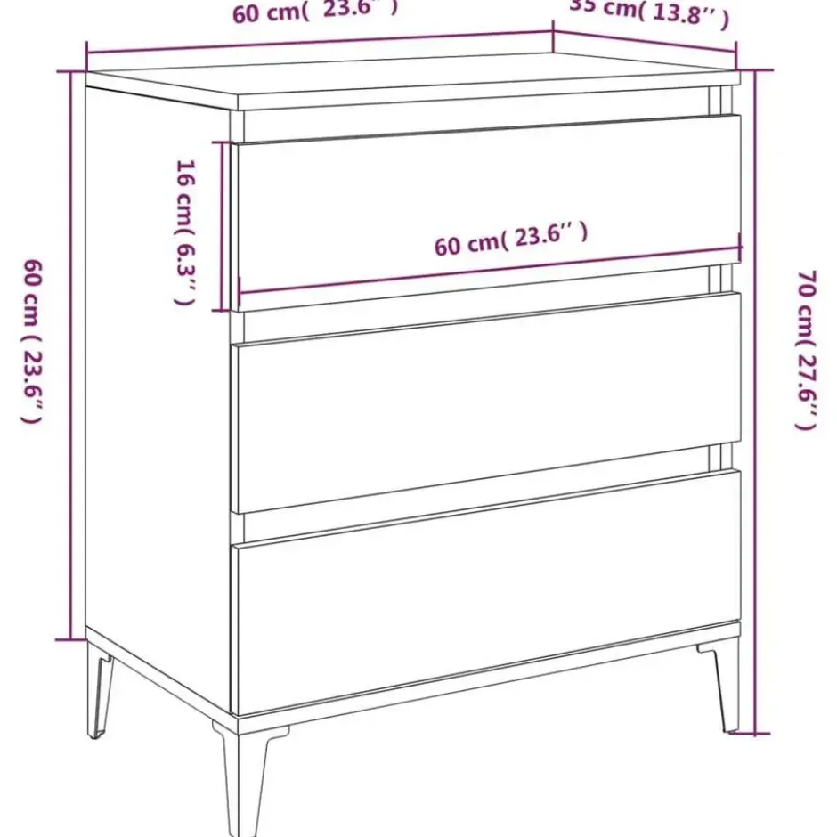 vidaXL - Dressoir met 3 lades - Zwart - Bewerkt hout en metaal- 91x28x75 cm