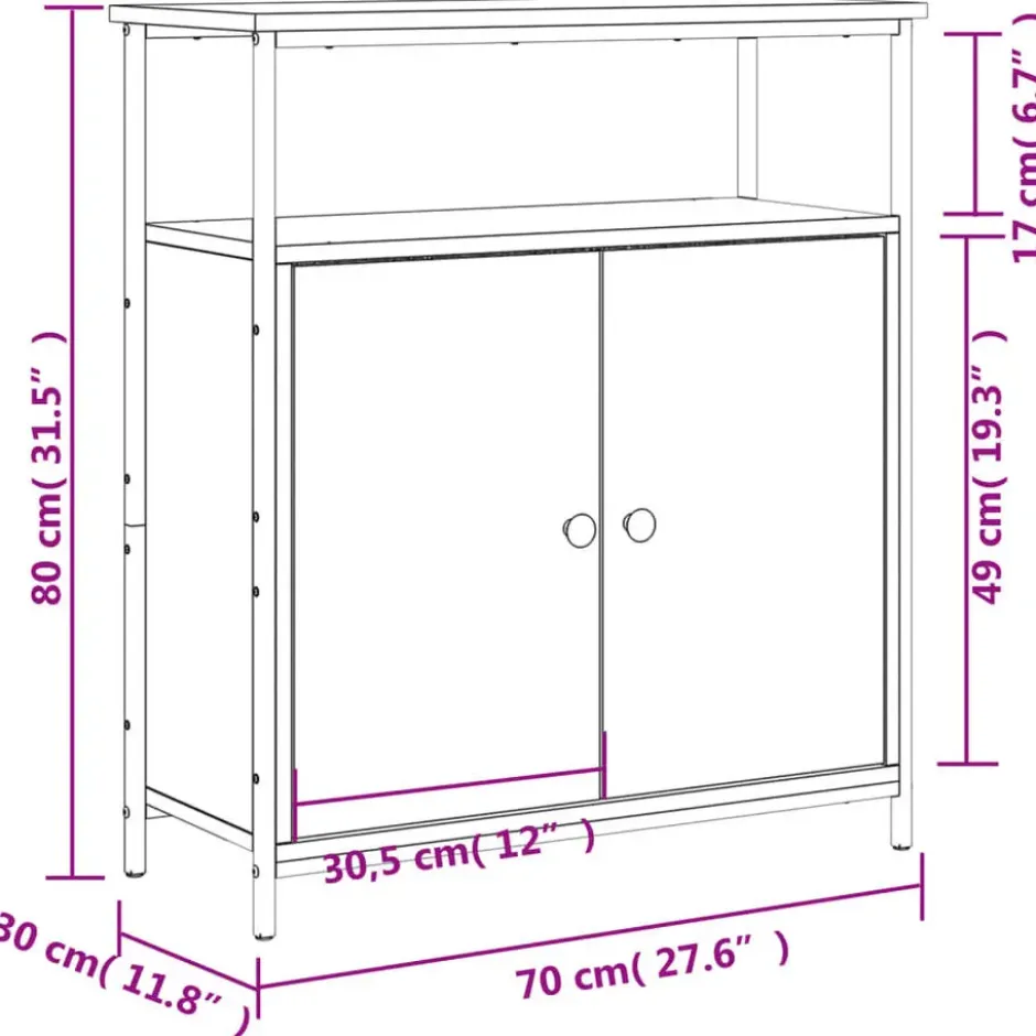 vidaXL - Dressoir met 1 plank 2 deuren - Sonoma eiken - Hout -70x30x80 cm
