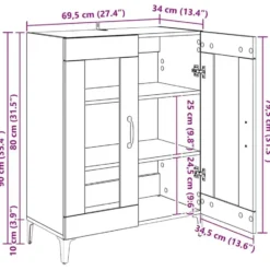 vidaXL - Dressoir 69,5x34x90 cm bewerkt hout zwart dressoir