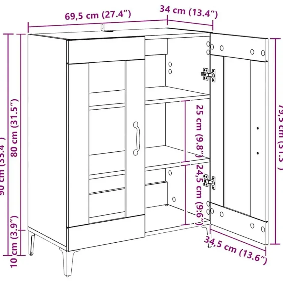 vidaXL - Dressoir 69,5x34x90 cm bewerkt hout zwart dressoir