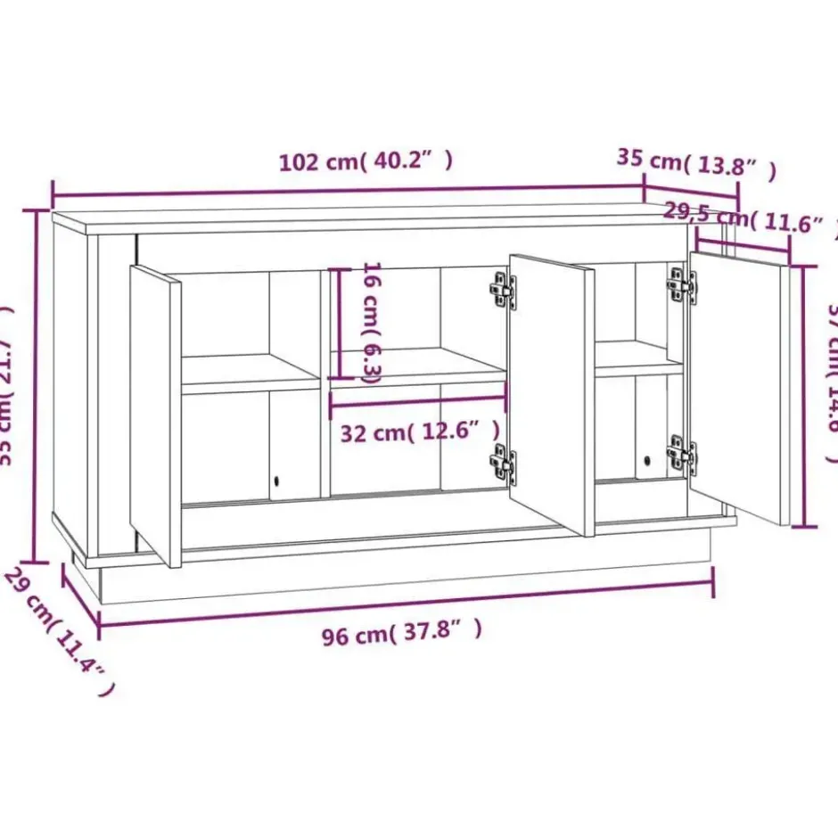 vidaXL - Dressoir 102x35x55 cm Grijs Bewerkt hout