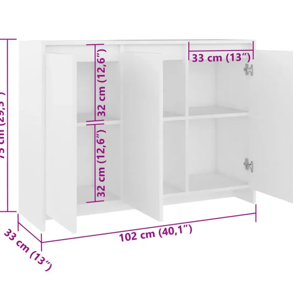 vidaXL - Dressoir 102x33x75 cm spaanplaat wit lage opslagkast
