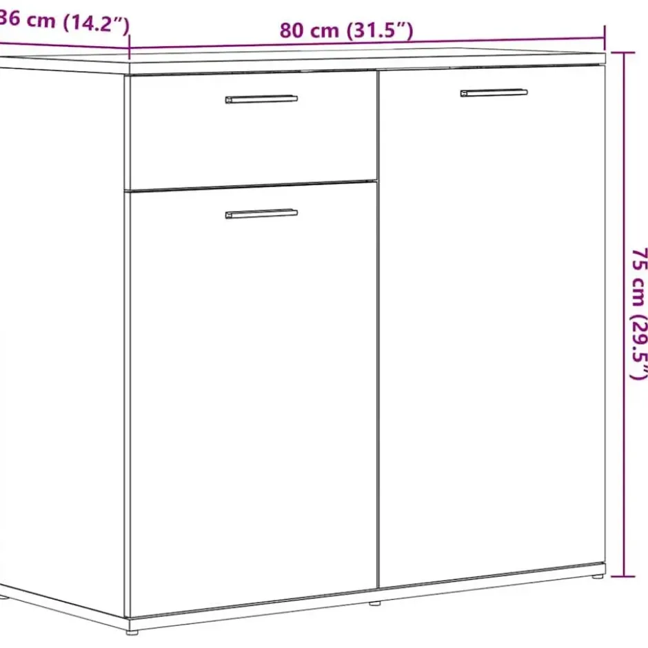 vidaXL - Dressoir 80 x 36 x 75 cm Zwart Bewerkt hout