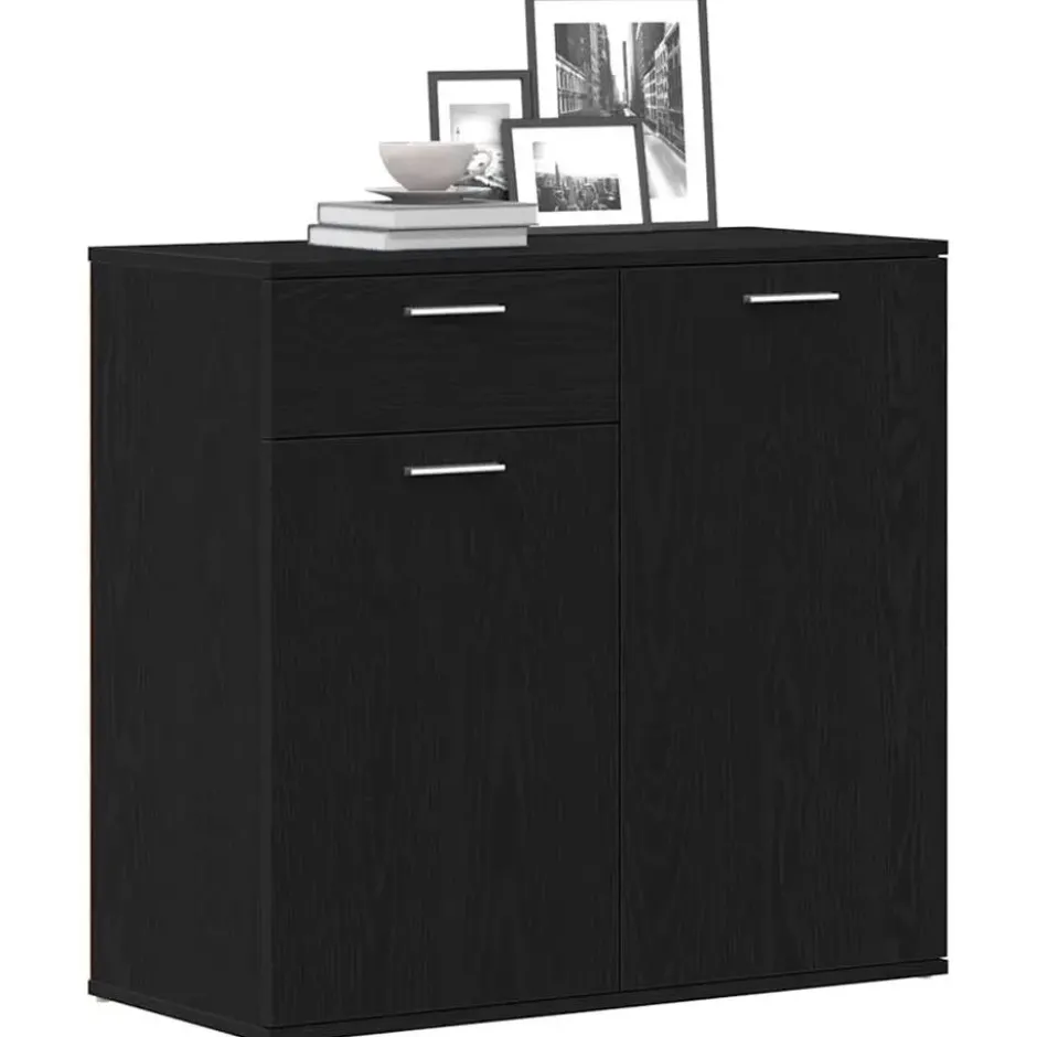 vidaXL - Dressoir 80 x 36 x 75 cm Zwart Bewerkt hout