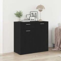 vidaXL - Dressoir 80 x 36 x 75 cm Zwart Bewerkt hout