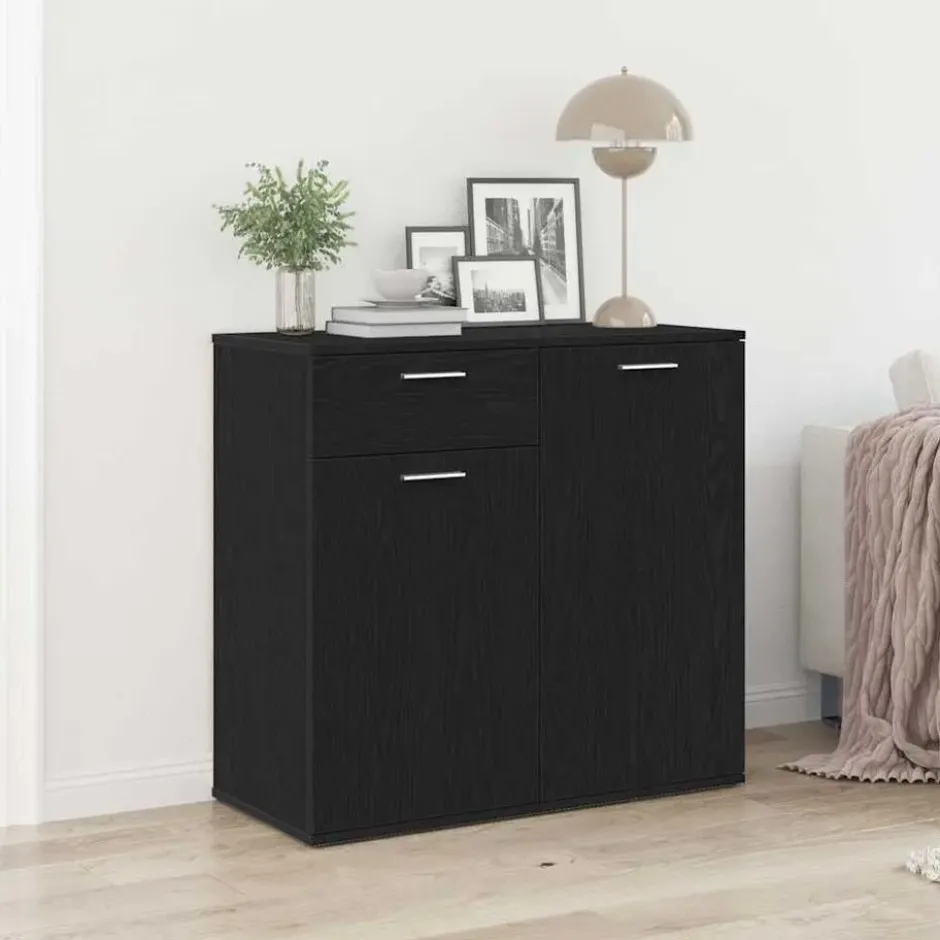 vidaXL - Dressoir 80 x 36 x 75 cm Zwart Bewerkt hout