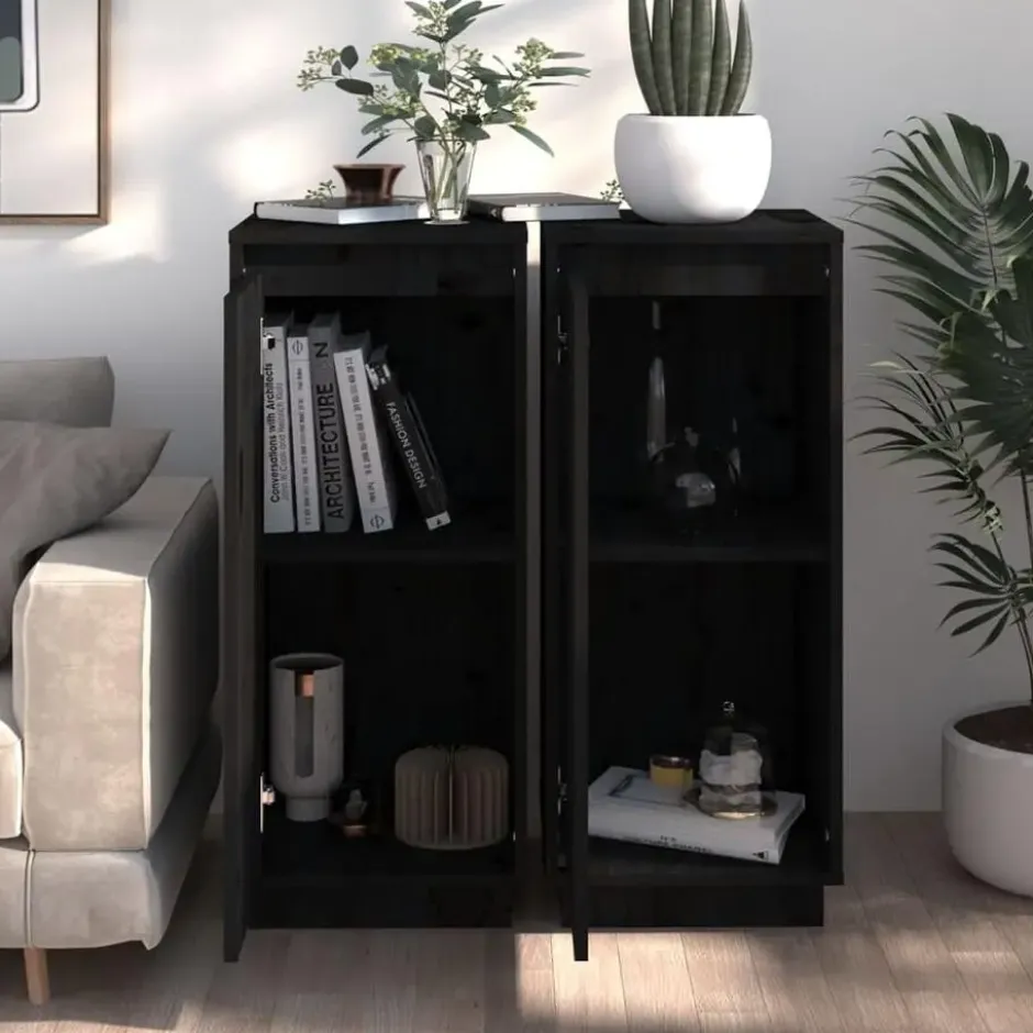 vidaXL - Dressoir - Zwart - Grenenhout - 2 stuks