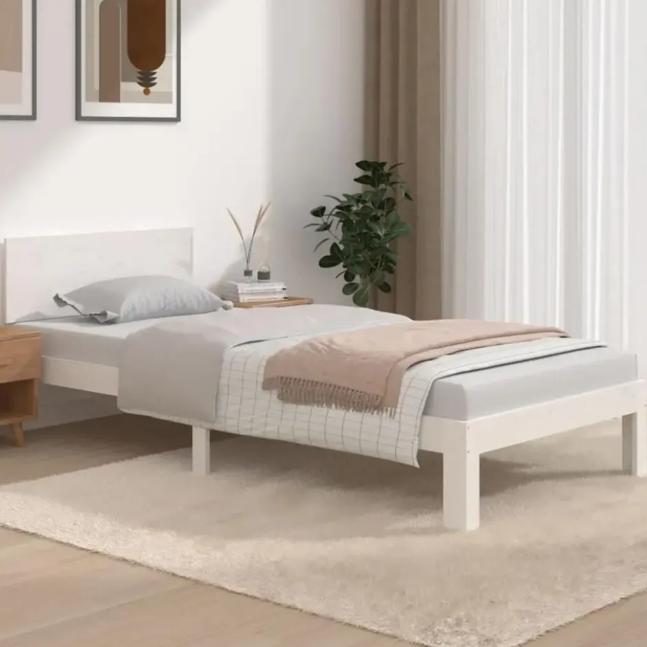 vidaXL - Eenpersoonsbed frame - Wit - Massief grenenhout - 90x200 cm