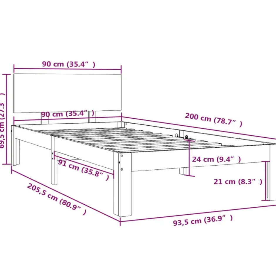 vidaXL - Eenpersoonsbed frame - Wit - Massief grenenhout - 90x200 cm