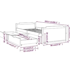 vidaXL - Eenpersoonsbed met lades - Donkergrijs - Massief grenenhout - 90x200 cm