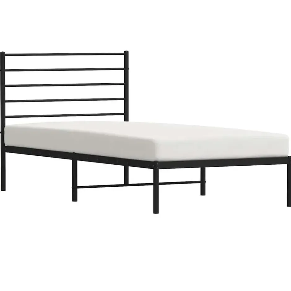 vidaXL - Eenspersoonsbed met hoofdbord - Zwart - Metaal - 80x200 cm