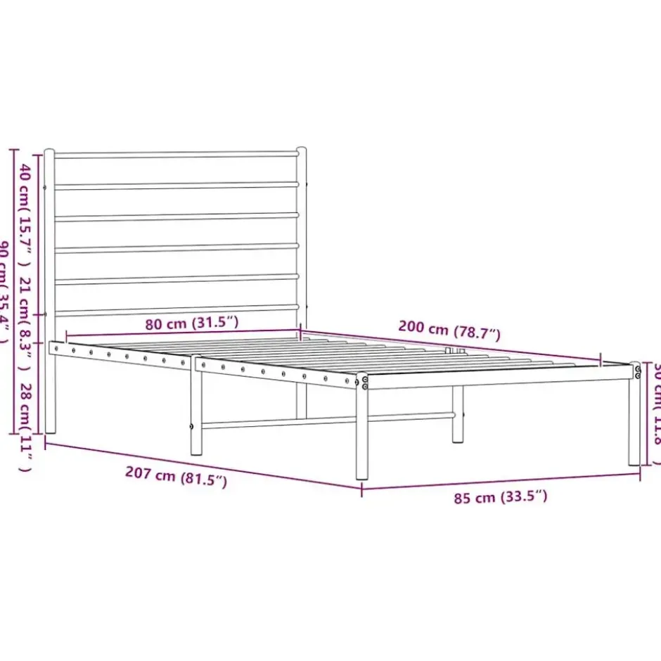 vidaXL - Eenspersoonsbed met hoofdbord - Zwart - Metaal - 80x200 cm
