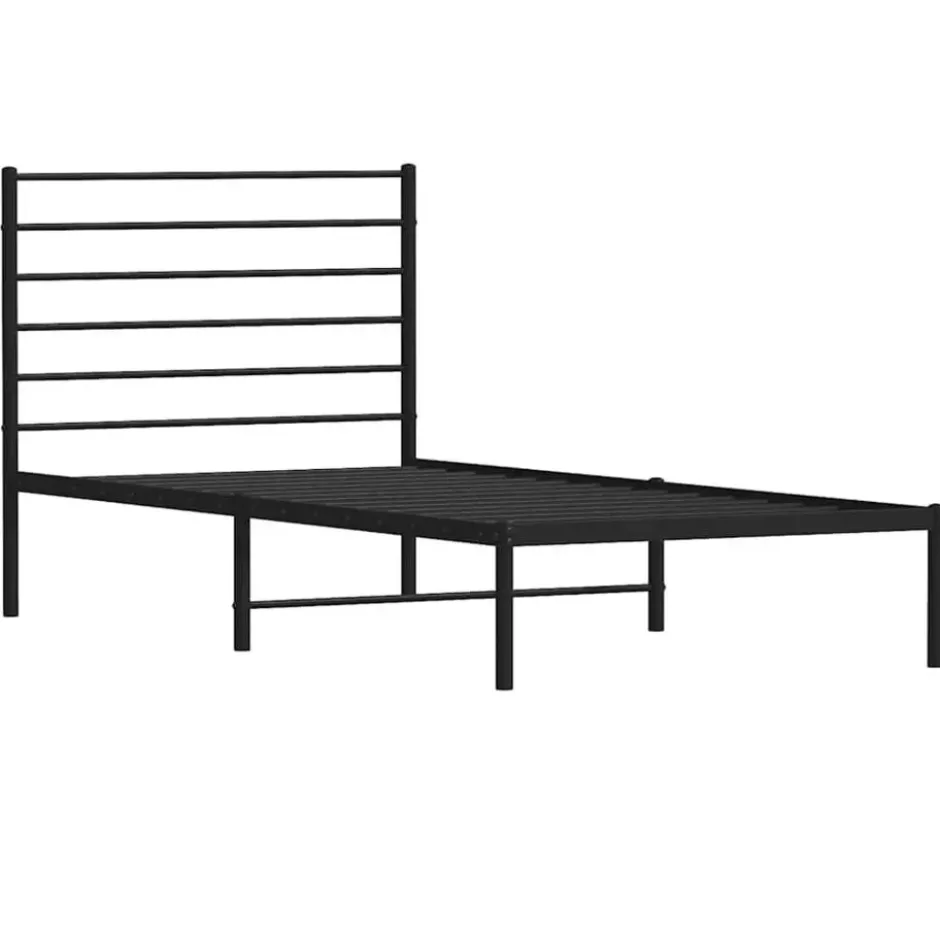 vidaXL - Eenspersoonsbed met hoofdbord - Zwart - Metaal - 80x200 cm