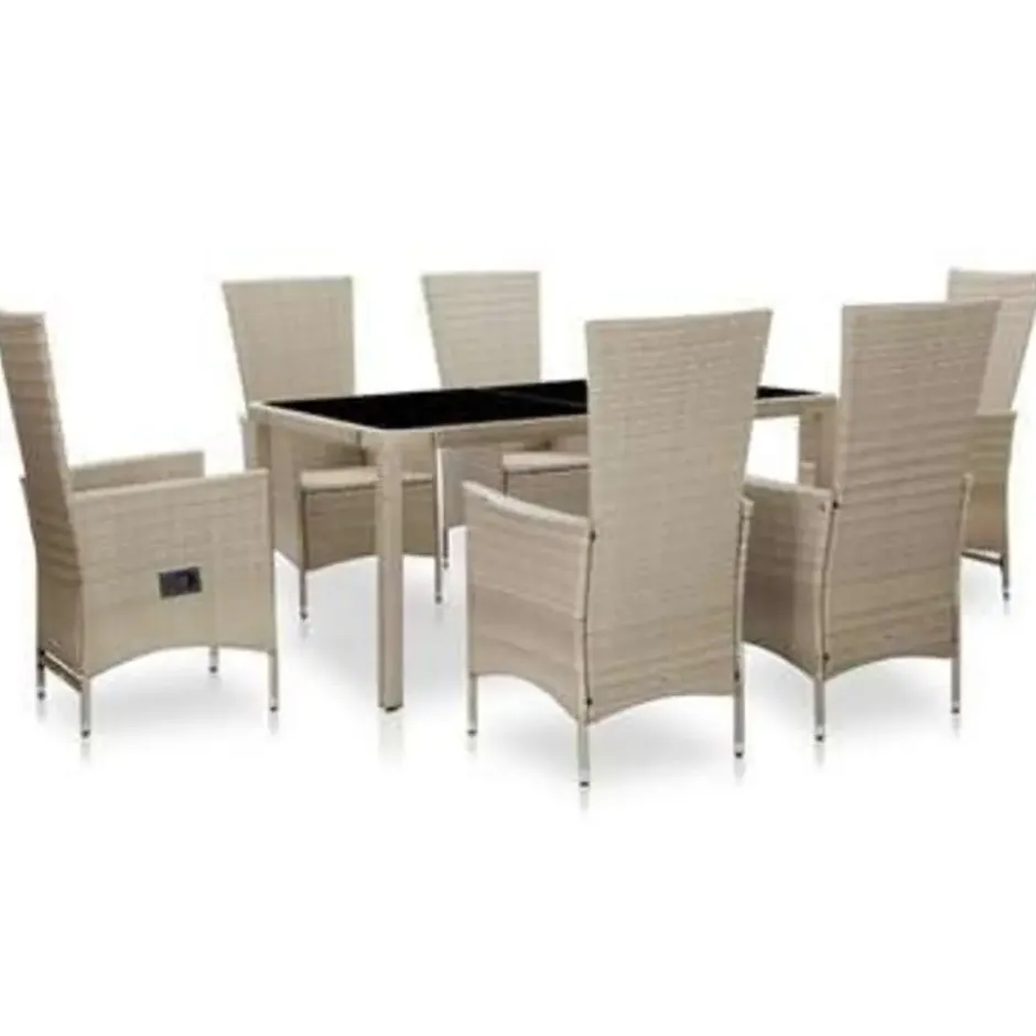 vidaXL - Eethoek Voor Buiten - Beige - Poly rattan - 150 cm tafellengte