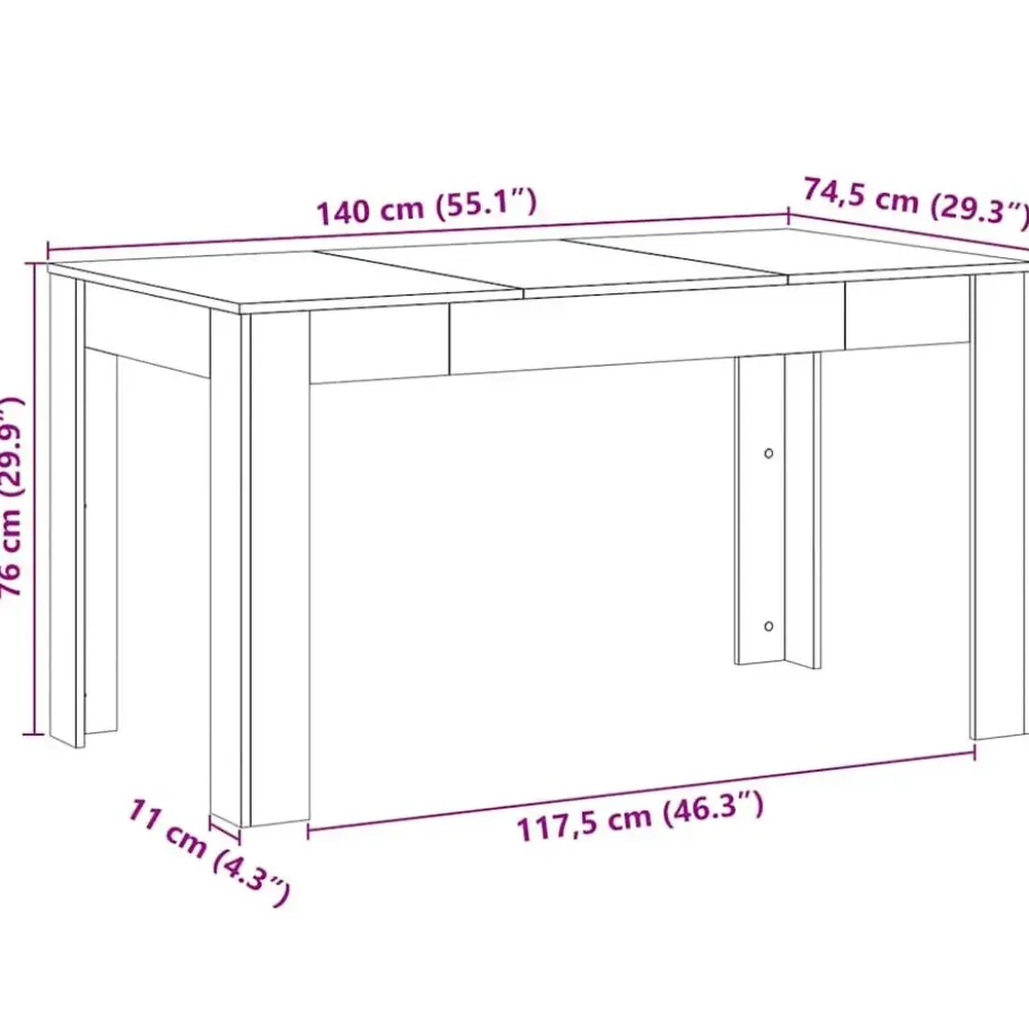 vidaXL Eettafel - Artisanaal eiken - Bewerkt hout - 140x74.5x76 cm