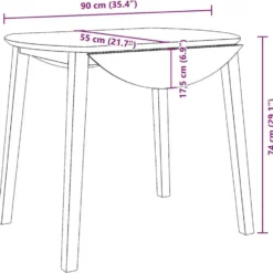 vidaXL Eettafel - Inklapbare tafel - Naturel - Massief rubberhout - 90x90x55 cm