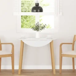 vidaXL Eettafel - Inklapbare tafel - Naturel en wit - Rubberhout - 90x90x55 cm