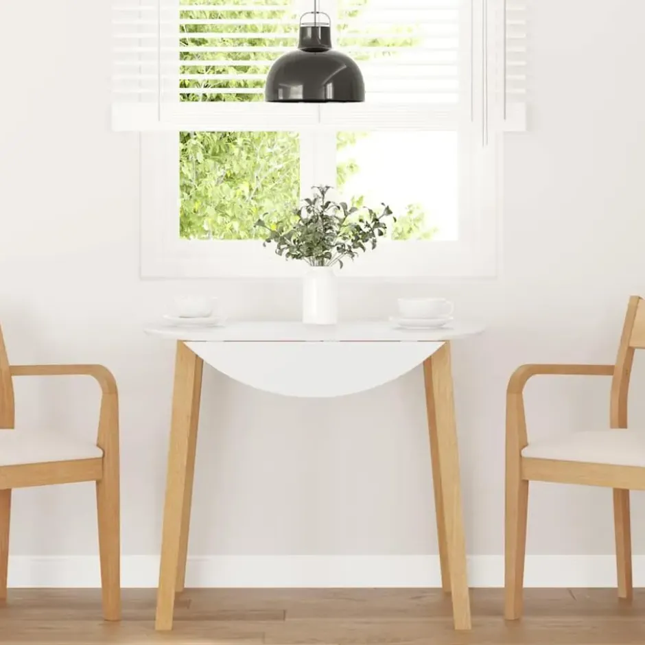 vidaXL Eettafel - Inklapbare tafel - Naturel en wit - Rubberhout - 90x90x55 cm