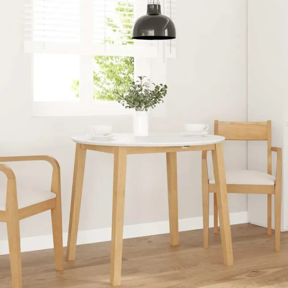 vidaXL Eettafel - Inklapbare tafel - Naturel en wit - Rubberhout - 90x90x55 cm