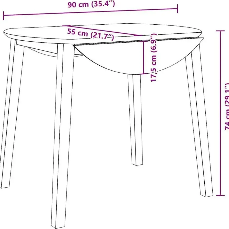 vidaXL Eettafel - Inklapbare tafel - Naturel en wit - Rubberhout - 90x90x55 cm