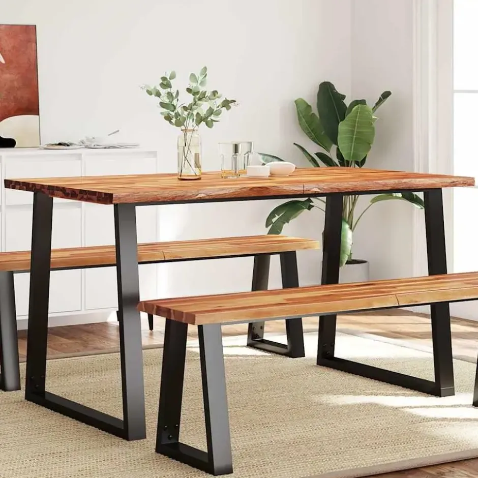 vidaXL Eettafel - Rechthoekige tafel - Massief acaciahout en staal - 140x80 cm