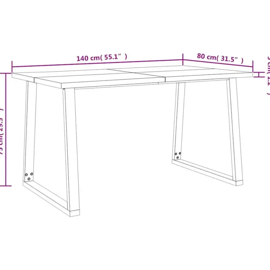 vidaXL Eettafel - Rechthoekige tafel - Massief acaciahout en staal - 140x80 cm
