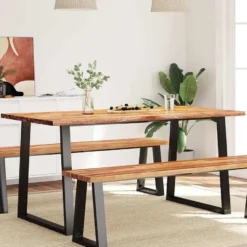 vidaXL Eettafel - Rechthoekige tafel - Massief acaciahout en staal - 160x80 cm