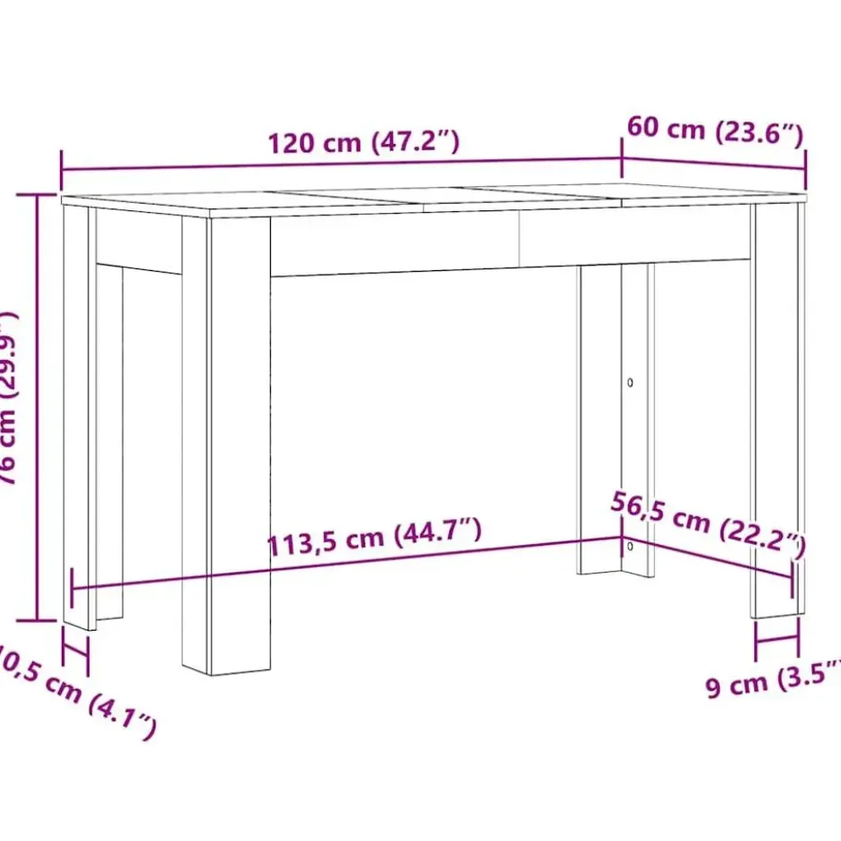 vidaXL Eettafel - Rechthoekige tafel - Oud hout - Bewerkt hout - 120x60 cm