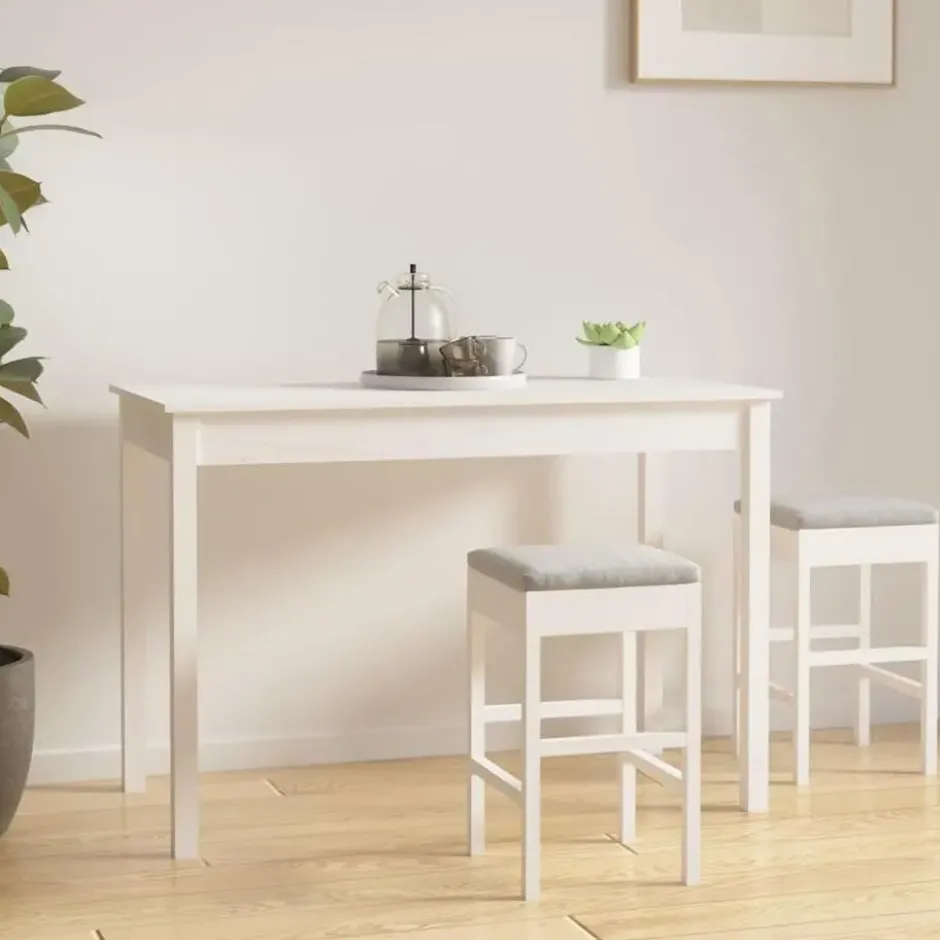 vidaXL Eettafel - Rechthoekige tafel - Wit - Massief grenenhout - 110x55 cm