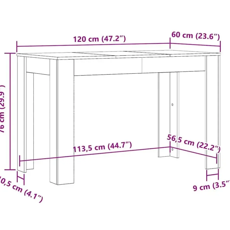 vidaXL Eettafel - Rechthoekige tafel - Zwart eiken - Bewerkt hout - 120x60x76 cm