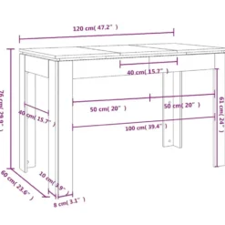 vidaXL Eettafel - Rechthoekige tafel - Gerookt eiken - Bewerkt hout - 120x60 cm