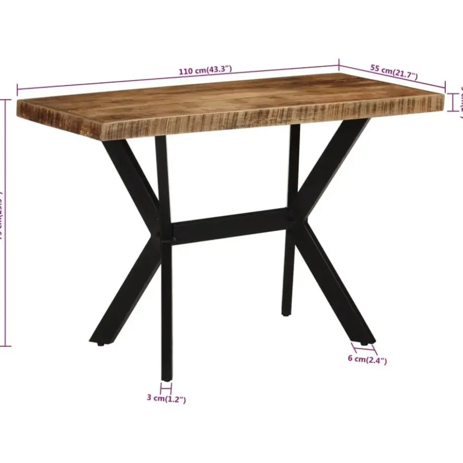 vidaXL Eettafel - Rechthoekige tafel met X-poten - Mangohout&staal - 110x55 cm