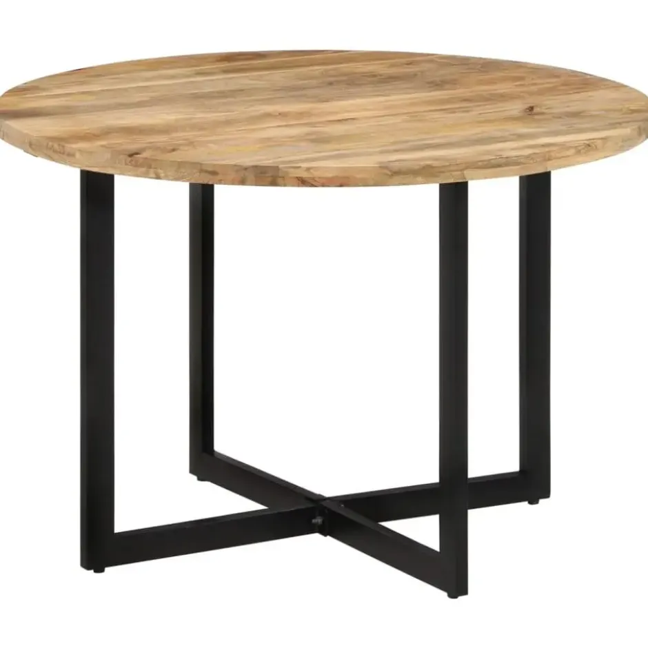 vidaXL Eettafel - Ronde tafel - Bruin&zwart - Massief mangohout&ijzer - Ø110 cm