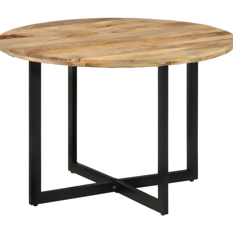 vidaXL Eettafel - Ronde tafel - Bruin&zwart - Massief mangohout&ijzer - Ø110 cm