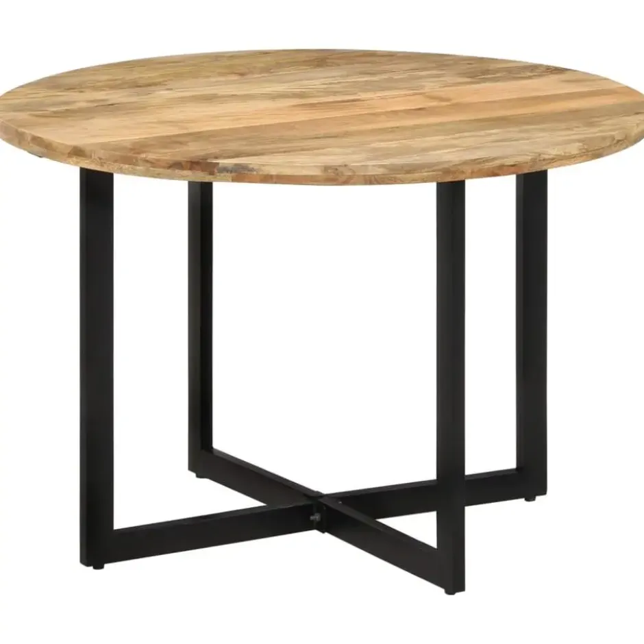 vidaXL Eettafel - Ronde tafel - Bruin&zwart - Massief mangohout&ijzer - Ø110 cm