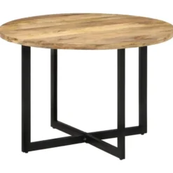 vidaXL Eettafel - Ronde tafel - Bruin&zwart - Massief mangohout&ijzer - Ø110 cm