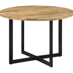 vidaXL Eettafel - Ronde tafel - Bruin&zwart - Massief mangohout&ijzer - Ø110 cm