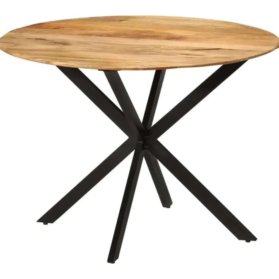 vidaXL Eettafel - Ronde tafel - Massief mangohout en staal - Ø110 cm