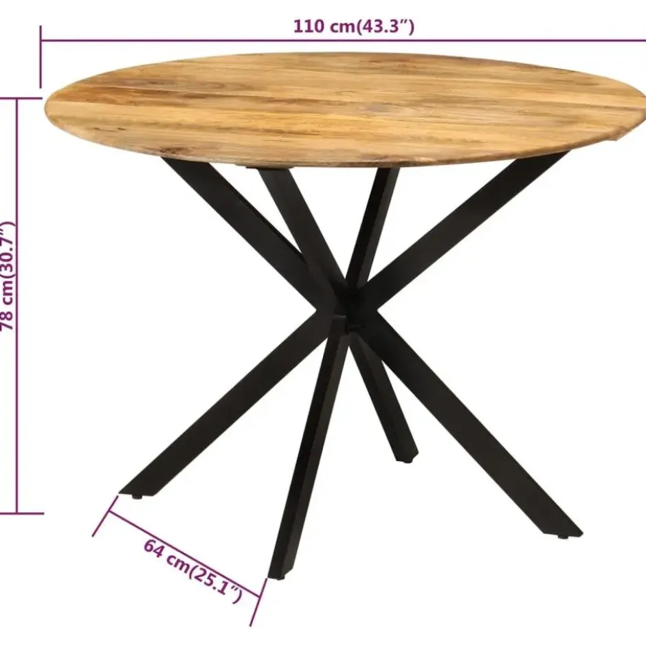 vidaXL Eettafel - Ronde tafel - Massief mangohout en staal - Ø110 cm