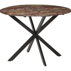 vidaXL Eettafel - Ronde tafel - Massief gerecycled hout en staal - Ø110 cm
