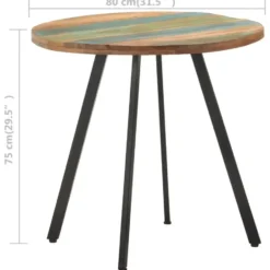vidaXL Eettafel - Ronde tafel - Massief gerecycled hout en ijzer - Ø80 cm