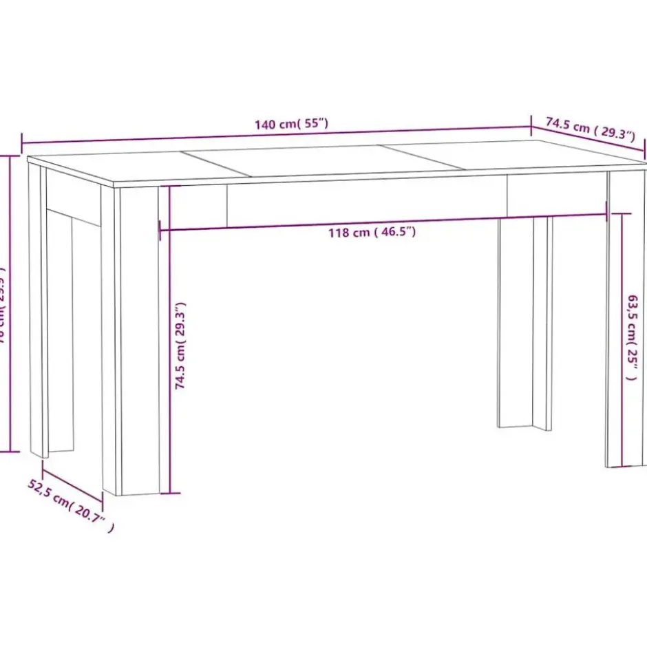 vidaXL Eettafel - Zwart - Bewerkt hout - 140x74.5x76 cm