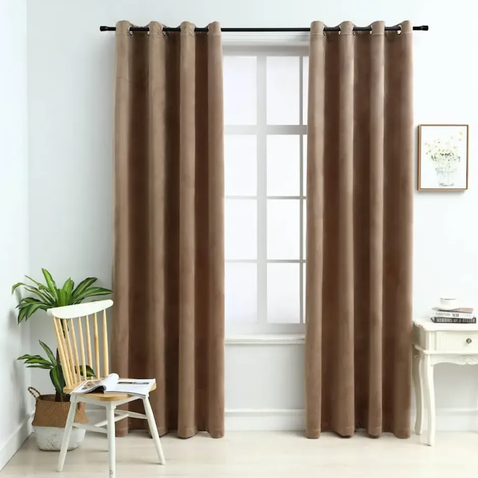 vidaXL - Gordijn - Beige - Fluweel - 140 x 175 cm - 2 stuks
