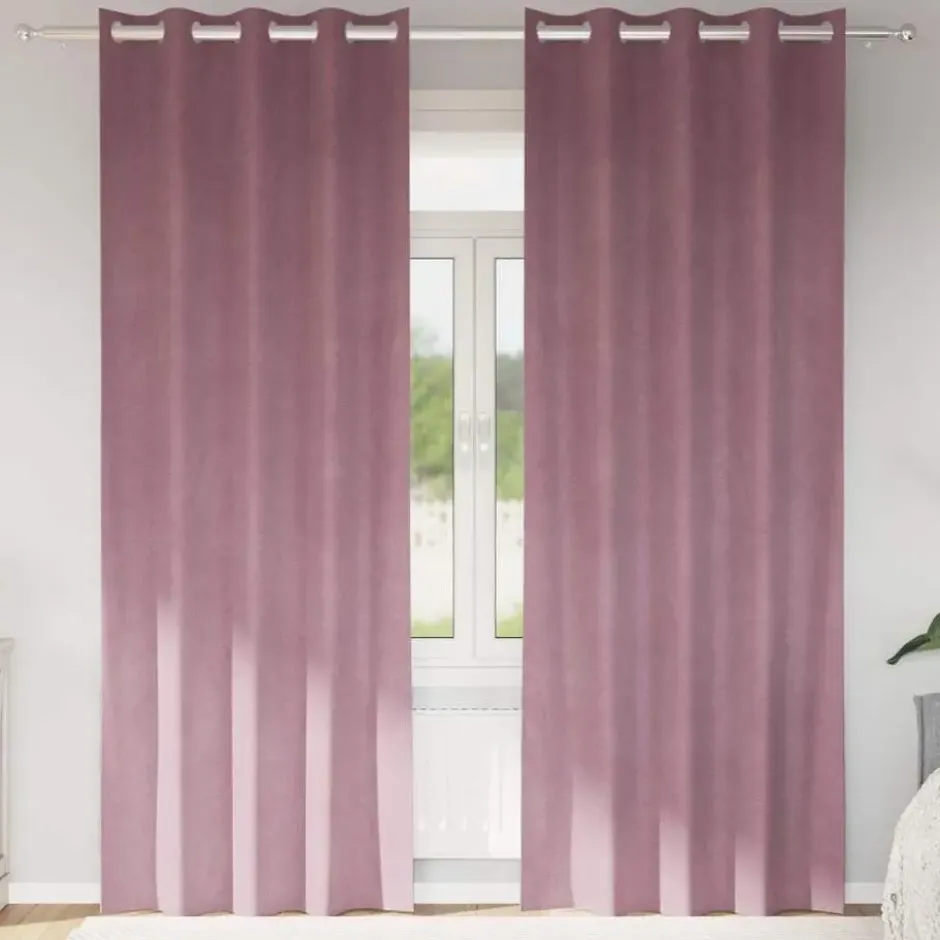 vidaXL Gordijnen met ringen - Donkerroze - 140x260 cm - Fluweel - 2 Stuks