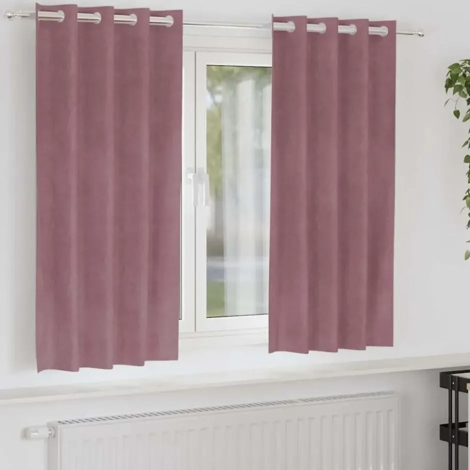 vidaXL Gordijnen met ringen - Donkerroze - 140x175 cm - Fluweel - 2 Stuks
