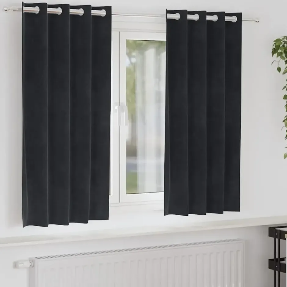 vidaXL Gordijnen met ringen - Verduisterend - Zwart Fluweel - 140x175 cm - 2 St.